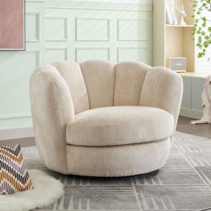 Loungesessel drehbar aus Chenille, beige