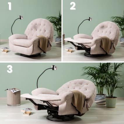 Poltrona reclinabile in posizioni, girevole e a dondolo beige