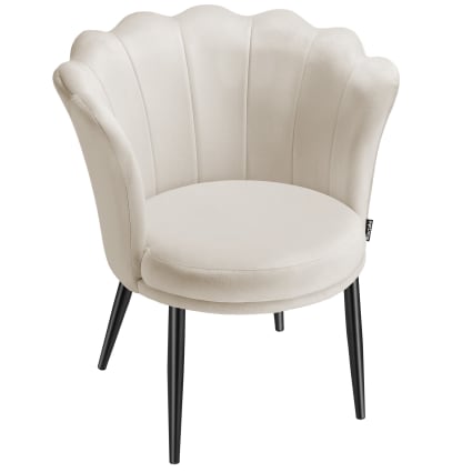 Poltrona imbottita con schienale a fiore in velluto crema/nero