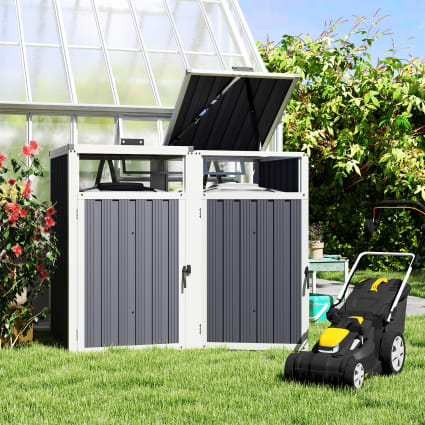 Yodolla – Cache-poubelle extérieur en métal galvanisé pour 2 poubelles 240L – Rangement pour outils et vélos – Résistant aux intempéries