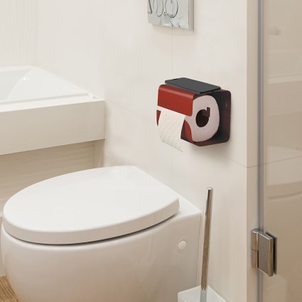 Kit Porte Rouleau De Papier Toilette Et Porte Serviette Métal Rouge - Neuf