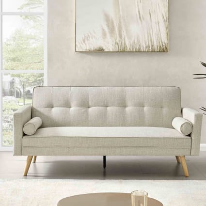 Canapé Droit Kelly 3 Places Convertible En Tissu Beige - Style Scandinave - 7