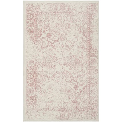 Distressed Vintage Polypropylen-Teppich in Weiß/Rosa, 76 x 122 cm Adirondack