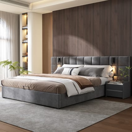 Velluto Grigio Letto Con Testata In Velluto Letto Contenitore In