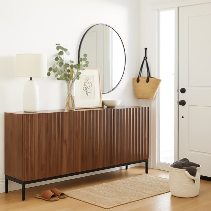Dunkel Gemasertes Vintage Eichenholz-Dekor Sideboard 3D Gewellt,Braun