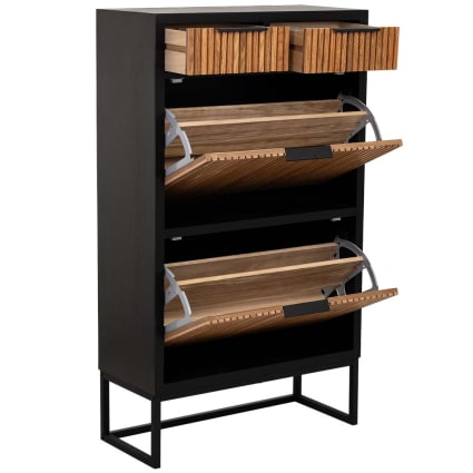 Scarpiera Con 2 Alette E 2 Cassetti, 80x24x110 Cm, Nero - Sottile, Con Ripiani Regolabili, Per Ingresso E Corridoio