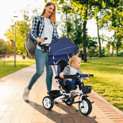 Tricycle Bébé évolutif 6 En 1 HOMCOM - Pliable, Avec Poignée Parentale, Capote, Siège Réversible, 1-5 Ans