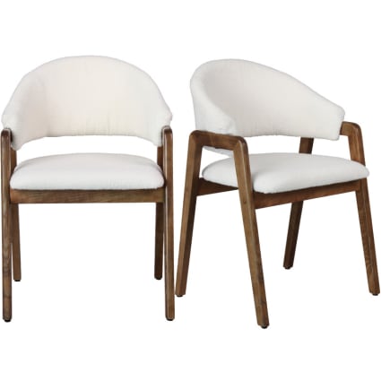 Chaise en Frêne patiné noyer et Tissu Curly Ecru (x2)