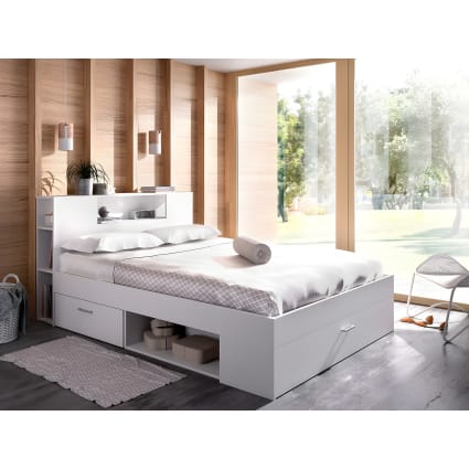 Vente-unique Letto TENALIA II 160x200 Cm Con Contenitore (Cassetti E Scaffali) E Rete A Doghe – Truciolato Naturale - 4