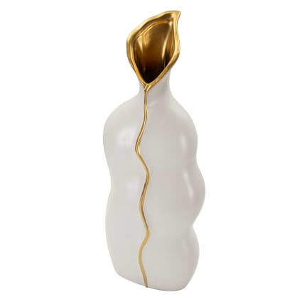 Koomuao Vaso Decorativo In Ceramica – Bianco E Oro, Stile Moderno, 20/25/30 Cm, Centrotavola - 2