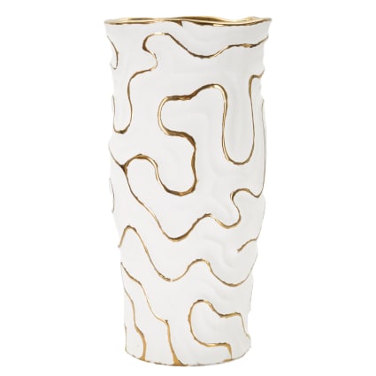 Vase décoratif en céramique blanche et dorée Ø 16x32,5 cm