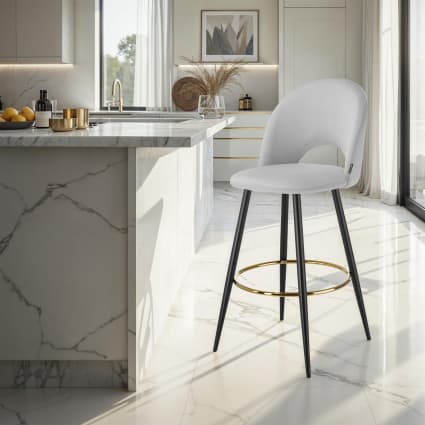 Set Di 2 Sgabelli Da Bar Imbottiti In Velluto – Con Braccioli E Poggiapiedi, Gambe In Metallo, Per Cucina E Bar, Grigio