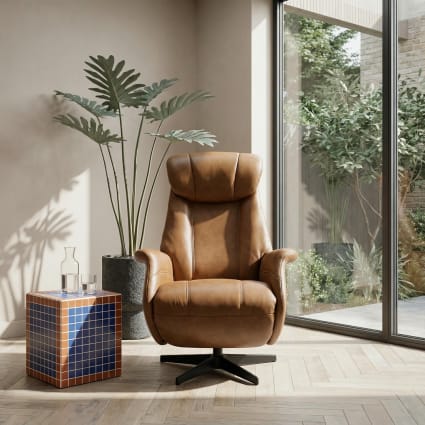 Fauteuil Relax électrique EVERSTYL En Cuir Et Bois - Marron, Avec Repose-pieds Amovible Et Télécommande