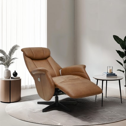 Poltrona relax reclinabile elettrico in pelle marrone Bonanza