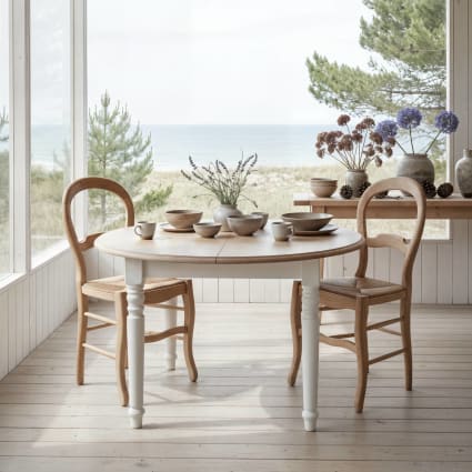 Table extensible de à places effet bois clair et blanc