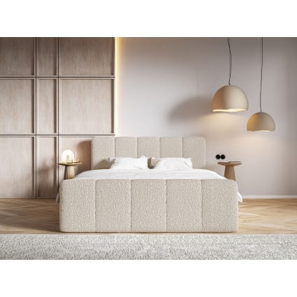 Boxspringbett 180x200 mit Bettkästen und Topper, Bouclé Hellbeige Cloudy ii