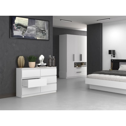 Commode 6 Tiroirs Blanche 120x40x84cm - Meuble Rangement Chambre, Salon | Glissières Douces, Design Moderne