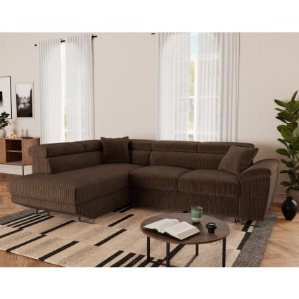 Canapé d'angle gauche convertible 5 places en velours côtelé marron Baoji | Maisons du Monde
