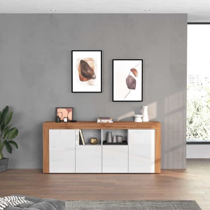 Mobile Contenitore Credenza Moderna Con 5 Ante E 2 Cassetti In Melaminico Mobile Multiuso Per Soggiorno 114 X 77 X 32 Cm Bianco E Grigio Cemento 96496547
