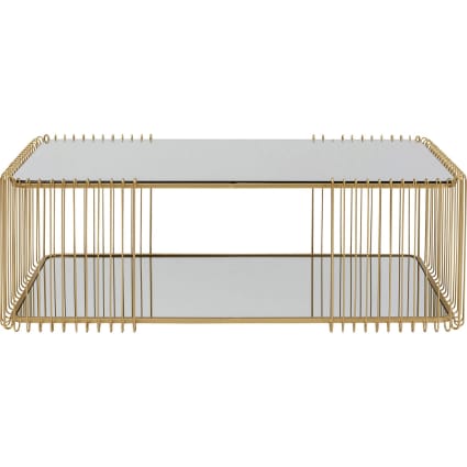 Couchtisch aus Glas und Stahl, gold, 120x60 cm Wire double