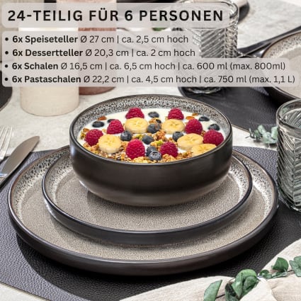 24-teiliges Tafelservice aus Steingut, beige Luxor