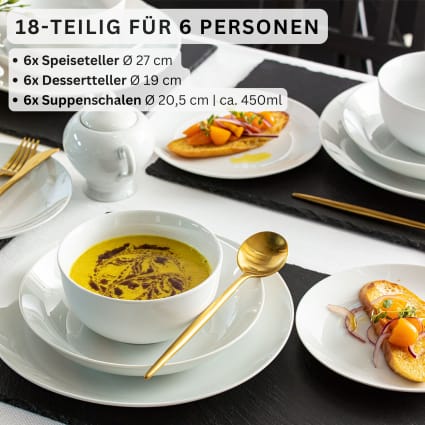 18-teiliges Tafelservice aus Porzellan, weiß New port