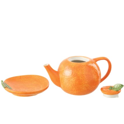Théière Céramique Orange Avec 2 Pots De Rangement - Capacité 210 Ml - Parfaite Pour Thé En Vrac, Usage Quotidien
