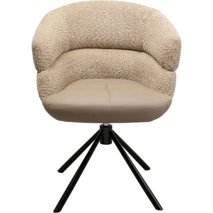 Drehbarer Stuhl mit Armlehnen aus Stoff und Kunstleder, beige Tasty