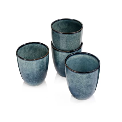 4er Set Kaffeebecher ohne Henkel aus Steingut, blau Darwin