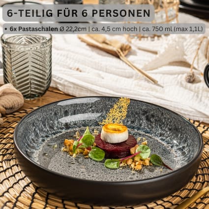 6er Set Pastaschalen aus Steingut, grau Sydney
