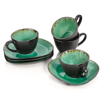 8er Set Espressotassen aus Steingut, grün Palm beach