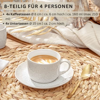 8er Set Kaffeetassen aus Steingut, creme Korfu