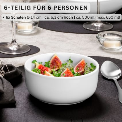 6er Set Müslischalen aus Porzellan, weiß Marlo