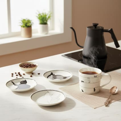 Tea for one, teiera e tazza, in porcellana Funny Cat, nero/bianco