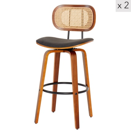 Set di sgabelli da bar in legno e rattan nero Maisons du Monde