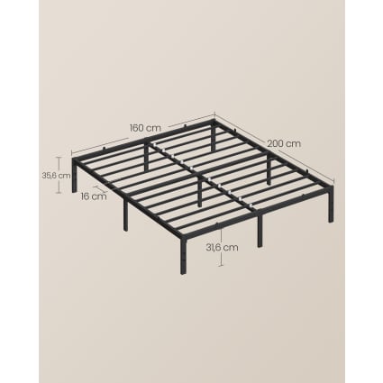 Cadre De Lit 160x200 Cm Avec Sommier Métallique - Espace De Rangement Dessous - Style Moderne Et Épuré - Noir