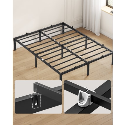 Cadre De Lit En Métal 120x190 Cm - Avec Tête De Lit Et Espace De Rangement Dessous - Hauteur 32 Cm - Noir - Stable, Silencieux