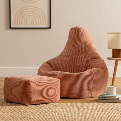 Lounge Pug Pouf Poggiapiedi Rotondo a Sacco, Velluto a Coste Rosa Cipria, Pouf Ottomana Poggiapiedi, Camera da Letto, Soggiorno