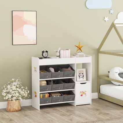 Armoire De Rangement Pour Jouets Enfants AIYAPLAY - Avec 11 Bacs En Tissu Et étagères - Modulable, 3 Autocollants Décoratifs