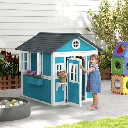 Outsunny Maison Enfant Exterieur Bois avec Porte fenêtres 151x112.5x142cm | Cabane de jeu pour enfant, de 3 à 7 ans, 142H cm, bleu Outsunny Maison Enfant Exterieur Bois avec Porte fenêtres 151x112.5x142cm | Cabane de jeu pour enfant, de 3 à 7 ans, 142H cm, bleu