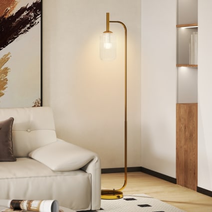 Lampadaire Double Tête Réglable HOMCOM - Abat-jour Verre Floral Doré, Douille E27 Max 40W (165cm) - 12