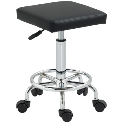 Tabouret Roulant Carré Réglable En Hauteur - Coussin Confortable, Roues 360°, Noir - Pour Salon, Bureau, Spa