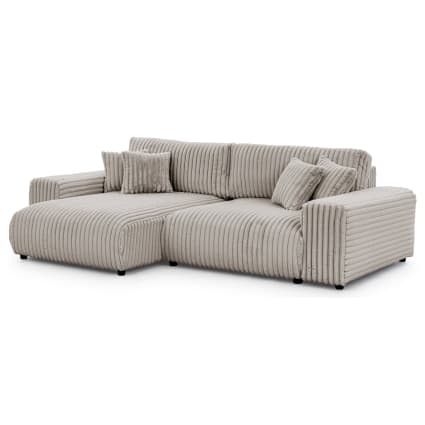 Ecksofa mit Schlaffunktion und Bettkasten aus Plüschcord Mollis