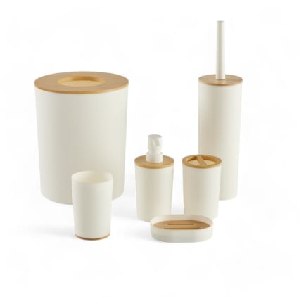 Set de 6 accessoires de salle de bain et WC avec bambou 36x9cm Blanc | Maisons du Monde