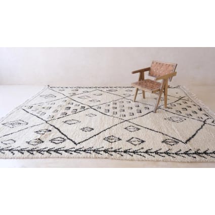 Grand Tapis Berbère Marocain 220x300cm - Laine Nouée Main, Blanc Damier