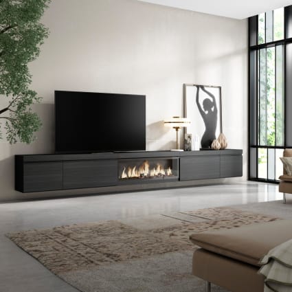 Mobile TV Soggiorno, 200x45x35cm, Camino elettrico, Sospeso, da