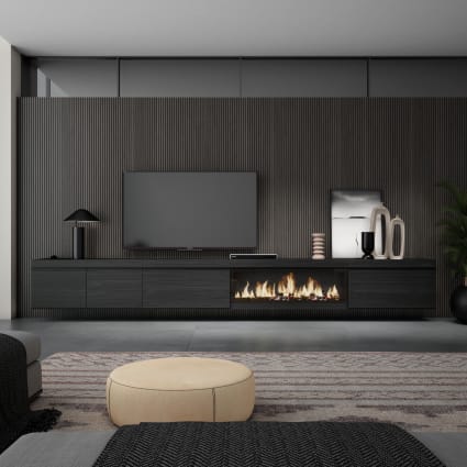 Mobile TV Skraut Home Con Camino Elettrico LED 3D – 160 Cm Per TV Fino A 65 Pollici, Sospeso, Stile Moderno Nero