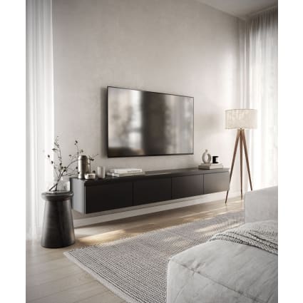 Meuble TV Suspendu Mural 200 Cm Noir - Design Moderne Et Rangement Pratique - 2