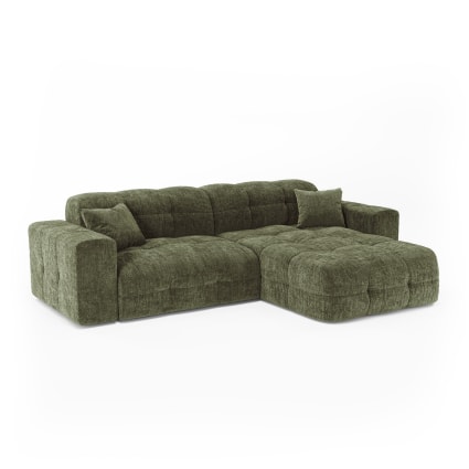 Canapé angle droit 5 places en velours gaufré vert vintage Cocoon | Maisons du Monde