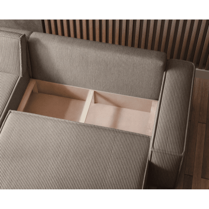Canapé Convertible 3 Places FARAH En Velours Côtelé - Avec Coffre De Rangement - Dossier Basculant Lit - Fabrication Européenne - Pour Petit Salon